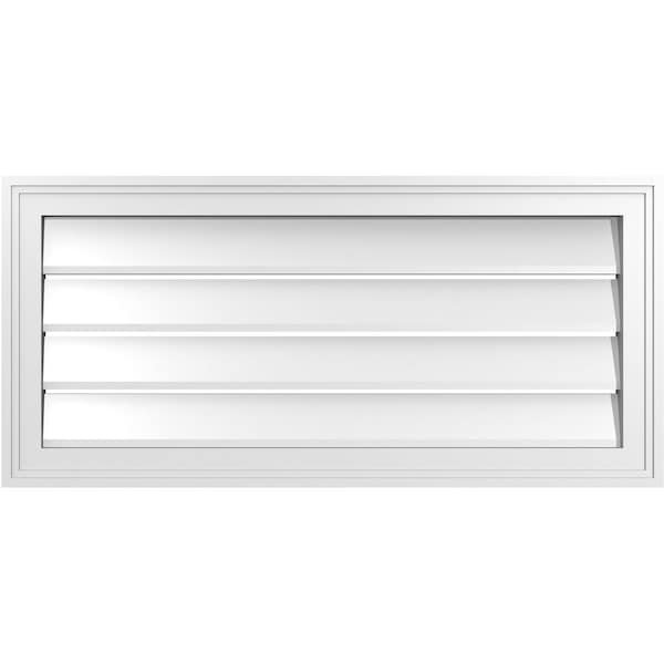 Ekena Millwork Vertical Surface Mount PVC Gable Vent: Functional, w/ 2"W x 1-1/2"P Brickmould Frame, 34"W x 16"H - GVPVE34X1602SF
