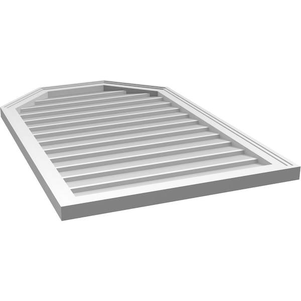 Ekena Millwork Octagonal Top Surface Mount PVC Gable Vent w/ 2"W x 1-1/2"P Brickmould Frame, 26"W x 40"H - GVPOT26X4002SN
