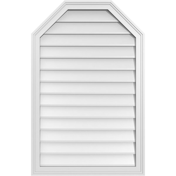 Ekena Millwork Octagonal Top Surface Mount PVC Gable Vent w/ 2"W x 1-1/2"P Brickmould Frame, 26"W x 40"H - GVPOT26X4002SN