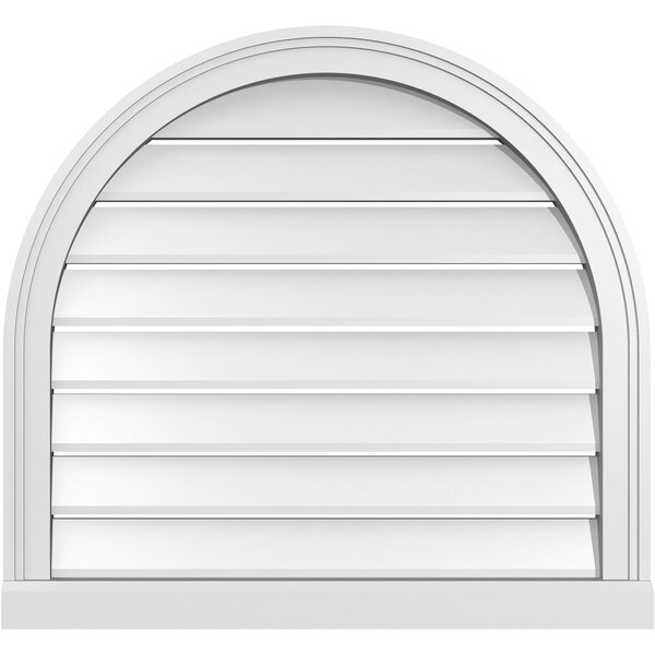 Ekena Millwork Round Top Surface Mount PVC Gable Vent: Functional, w/ 2"W x 2"P Brickmould Sill Frame, 28"W x 26"H - GVPRT28X2603SF