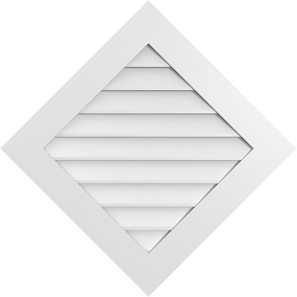 Ekena Millwork Diamond Surface Mount PVC Gable Vent: Functional, w/ 3-1/2"W x 1"P Standard Frame, 34"W x 34"H - GVPDI34X3401SF