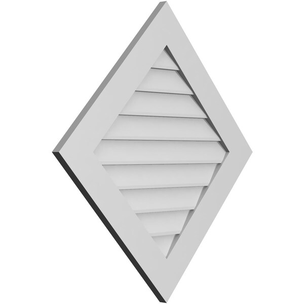 Ekena Millwork Diamond Surface Mount PVC Gable Vent: Functional, w/ 3-1/2"W x 1"P Standard Frame, 34"W x 34"H - GVPDI34X3401SF