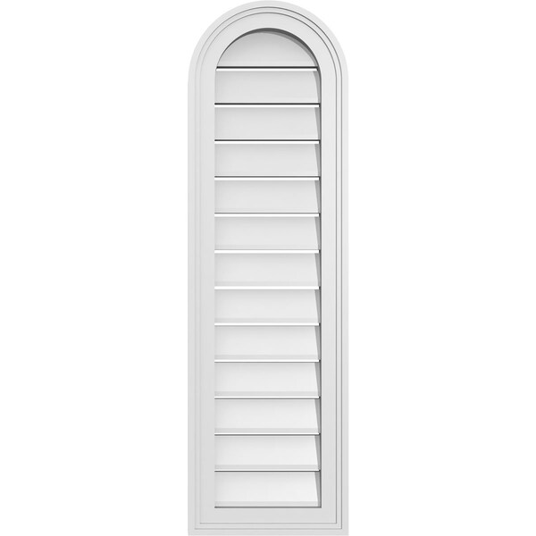 Ekena Millwork Round Top Surface Mount PVC Gable Vent: Functional, w/ 2"W x 1-1/2"P Brickmould Frame, 12"W x 40"H - GVPRT12X4002SF