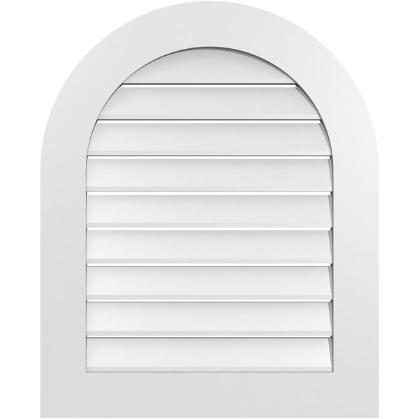 Ekena Millwork Round Top Surface Mount PVC Gable Vent: Functional, w/ 3-1/2"W x 1"P Standard Frame, 26"W x 32"H - GVPRT26X3201SF
