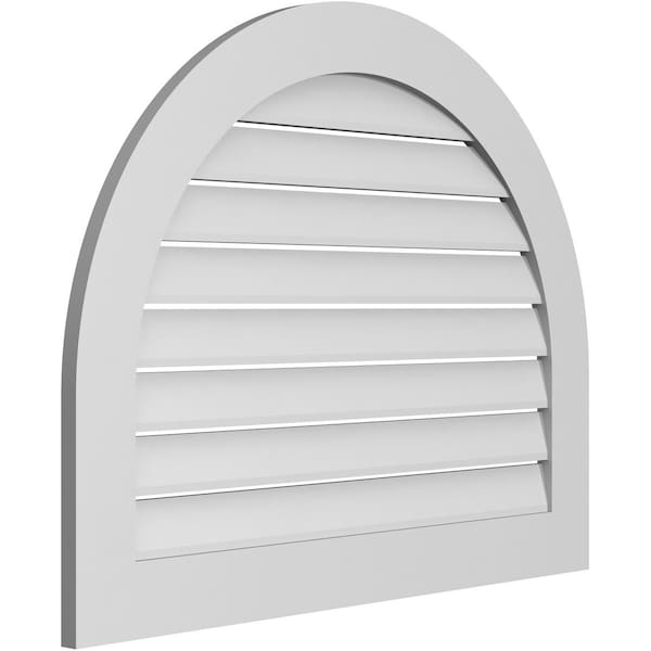 Ekena Millwork Round Top Surface Mount PVC Gable Vent: Functional, w/ 3-1/2"W x 1"P Standard Frame, 38"W x 30"H - GVPRT38X3001SF