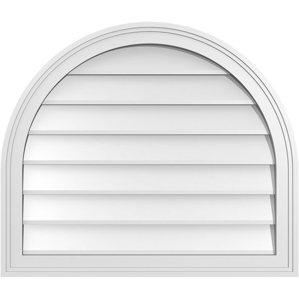 Ekena Millwork Round Top Surface Mount PVC Gable Vent w/ 2"W x 1-1/2"P Brickmould Frame, 28"W x 24"H - GVPRT28X2402SN