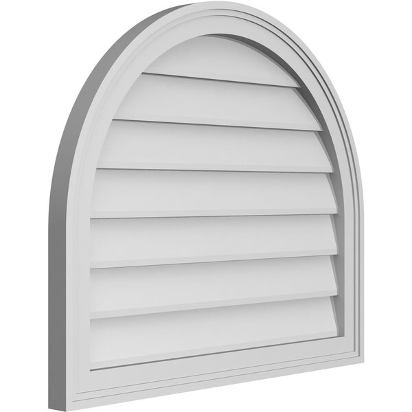 Ekena Millwork Round Top Surface Mount PVC Gable Vent w/ 2"W x 1-1/2"P Brickmould Frame, 28"W x 24"H - GVPRT28X2402SN