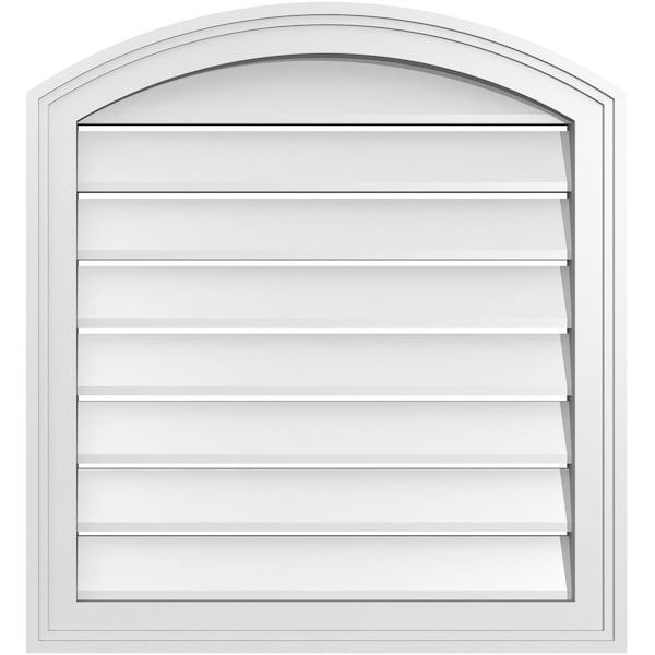 Ekena Millwork Arch Top Surface Mount PVC Gable Vent: Non-Functional, w/2"W x 1-1/2"P Brickmould Frame, 24"W x 24"H - GVPAR24X2402SN