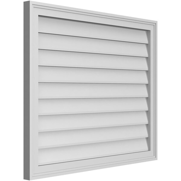 Ekena Millwork Vertical Surface Mount PVC Gable Vnt: Non-Functional, w/2"W x 1-1/2"H, Brickmould Frame, 34"W x 28"H - GVPVE34X2802SN