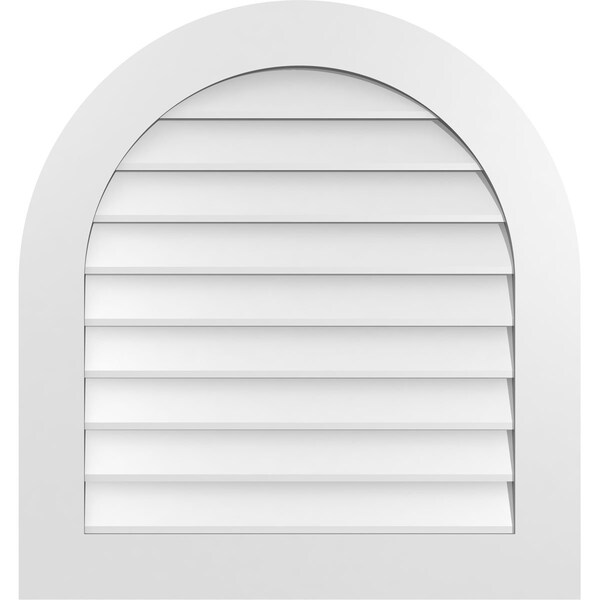 Ekena Millwork Round Top Surface Mount PVC Gable Vent: Non-Functional, w/ 3-1/2"W x 1"P Standard Frame, 30"W x 32"H - GVPRT30X3201SN