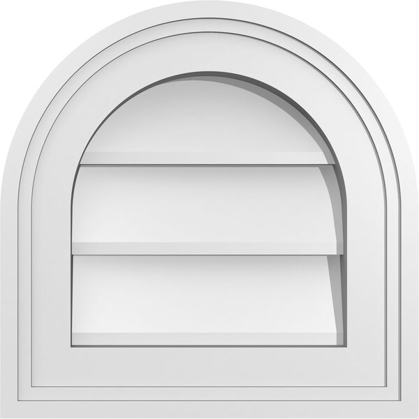 Ekena Millwork Round Top Surface Mount PVC Gable Vent w/ 2"W x 1-1/2"P Brickmould Frame, 12"W x 12"H - GVPRT12X1202SN
