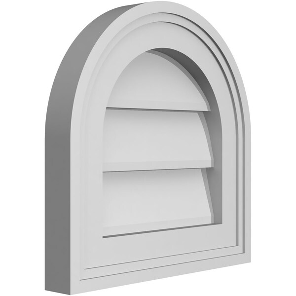 Ekena Millwork Round Top Surface Mount PVC Gable Vent w/ 2"W x 1-1/2"P Brickmould Frame, 12"W x 12"H - GVPRT12X1202SN