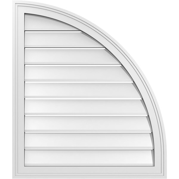 Ekena Millwork Quarter Round Top Right Surface Mount PVC Gable Vent w/ 2"W x 1-1/2"P Brickmould Frame, 26"W x 30"H - GVPQR26X3002SF