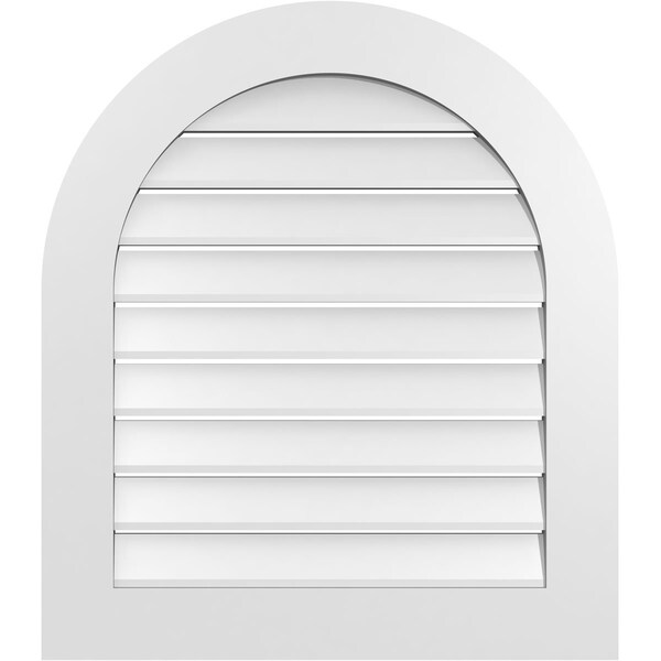 Ekena Millwork Round Top Surface Mount PVC Gable Vent: Functional, w/ 3-1/2"W x 1"P Standard Frame, 28"W x 32"H - GVPRT28X3201SF