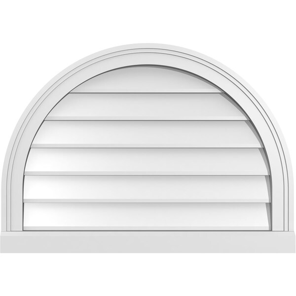 Ekena Millwork Round Top Surface Mount PVC Gable Vent w/ 2"W x 2"P Brickmould Sill Frame, 28"W x 20"H - GVPRT28X2003SN