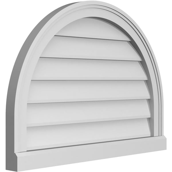 Ekena Millwork Round Top Surface Mount PVC Gable Vent w/ 2"W x 2"P Brickmould Sill Frame, 28"W x 20"H - GVPRT28X2003SN