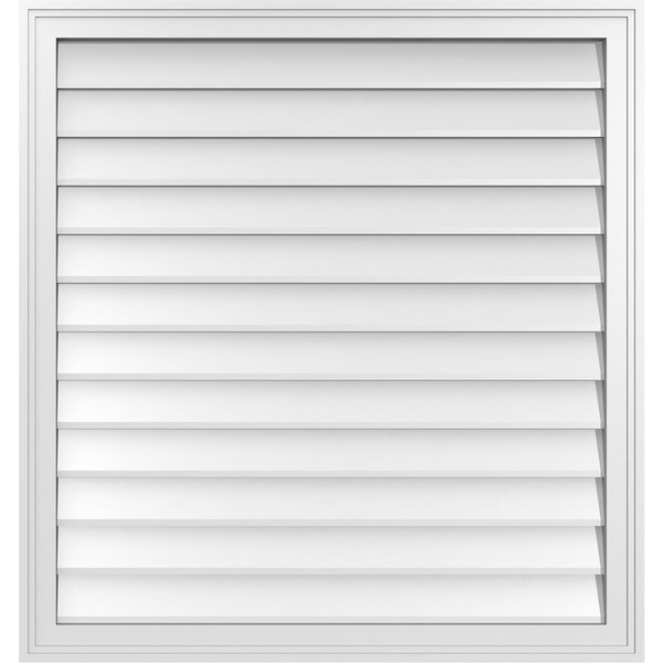 Ekena Millwork Vertical Surface Mount PVC Gable Vnt: Non-Functional, w/2"W x 1-1/2"H, Brickmould Frame, 34"W x 36"H - GVPVE34X3602SN