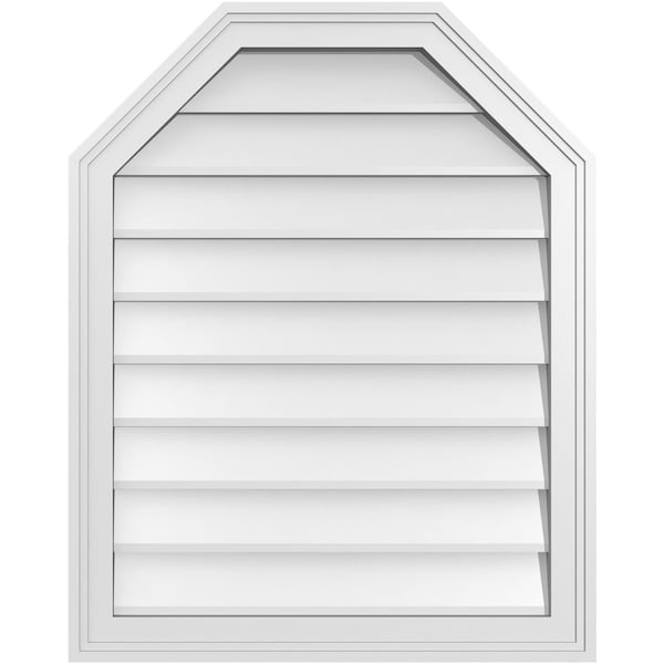 Ekena Millwork Octagonal Top Surface Mount PVC Gable Vent w/ 2"W x 1-1/2"P Brickmould Frame, 24"W x 30"H - GVPOT24X3002SN
