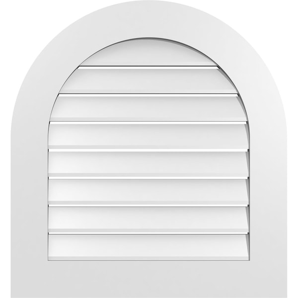 Ekena Millwork Round Top Surface Mount PVC Gable Vent: Functional, w/ 3-1/2"W x 1"P Standard Frame, 26"W x 28"H - GVPRT26X2801SF