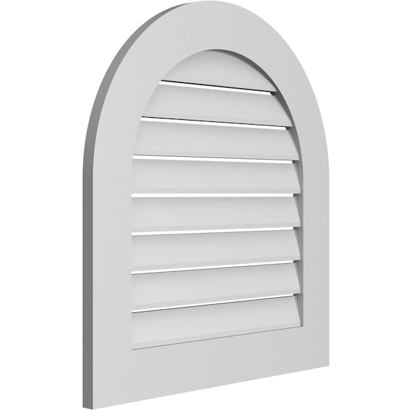 Ekena Millwork Round Top Surface Mount PVC Gable Vent: Functional, w/ 3-1/2"W x 1"P Standard Frame, 26"W x 28"H - GVPRT26X2801SF