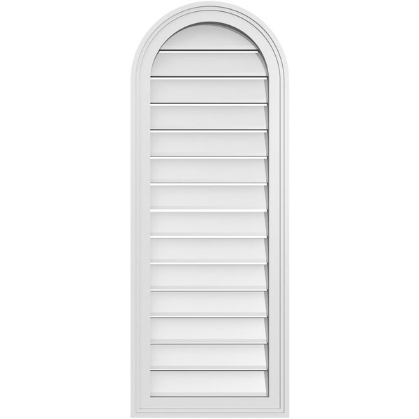 Ekena Millwork Round Top Surface Mount PVC Gable Vent: Functional, w/ 2"W x 1-1/2"P Brickmould Frame, 16"W x 42"H - GVPRT16X4202SF