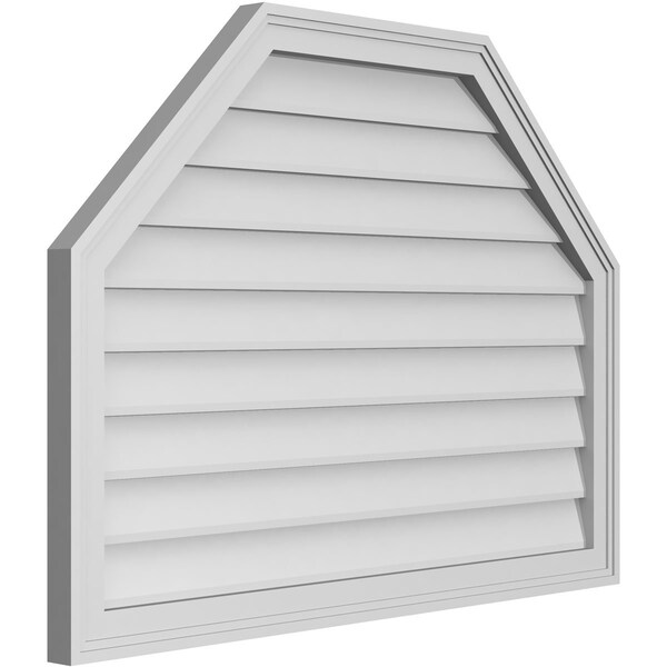 Ekena Millwork Octagonal Top Surface Mount PVC Gable Vent w/ 2"W x 1-1/2"P Brickmould Frame, 38"W x 28"H - GVPOT38X2802SN