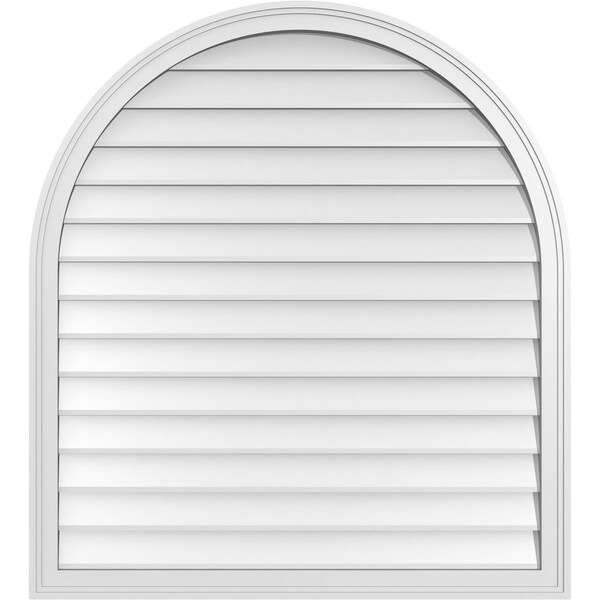 Ekena Millwork Round Top Surface Mount PVC Gable Vent w/ 2"W x 1-1/2"P Brickmould Frame, 38"W x 42"H - GVPRT38X4202SN