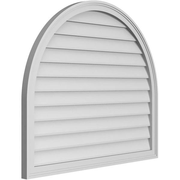 Ekena Millwork Round Top Surface Mount PVC Gable Vent w/ 2"W x 1-1/2"P Brickmould Frame, 40"W x 34"H - GVPRT40X3402SN