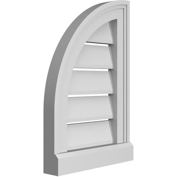 Ekena Millwork Quarter Round Top Left Surface Mount PVC Gable Vent w/ 2"W x 2"P Brickmould Sill Frame, 12"W x 18"H - GVPQL12X1803SF