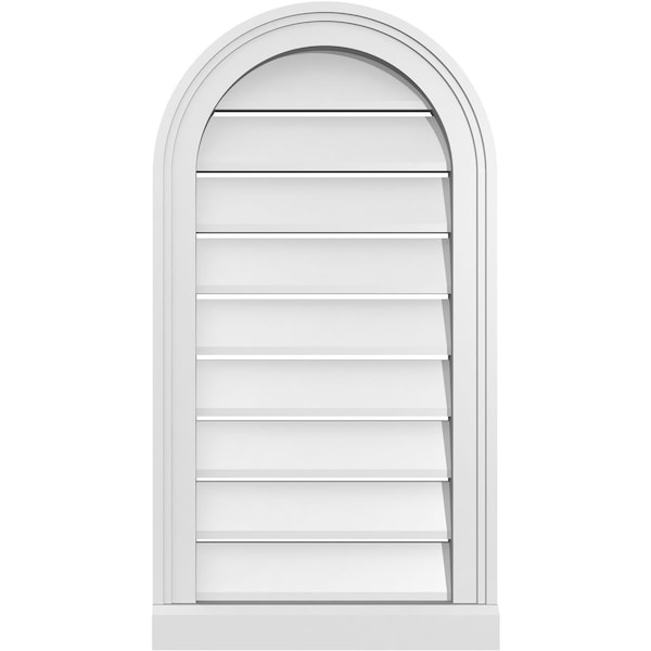 Ekena Millwork Round Top Surface Mount PVC Gable Vent: Functional, w/ 2"W x 2"P Brickmould Sill Frame, 16"W x 30"H - GVPRT16X3003SF