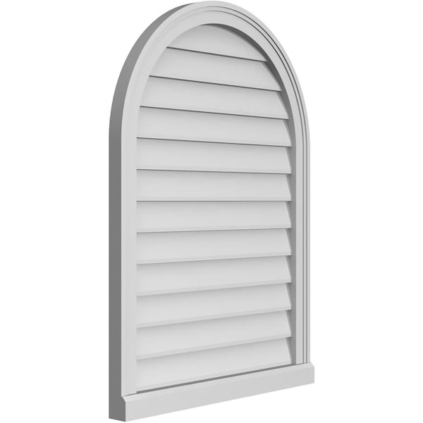 Ekena Millwork Round Top Surface Mount PVC Gable Vent w/ 2"W x 2"P Brickmould Sill Frame, 26"W x 36"H - GVPRT26X3603SN
