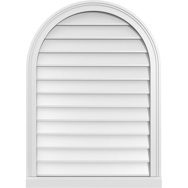 Ekena Millwork Round Top Surface Mount PVC Gable Vent w/ 2"W x 2"P Brickmould Sill Frame, 26"W x 36"H - GVPRT26X3603SN