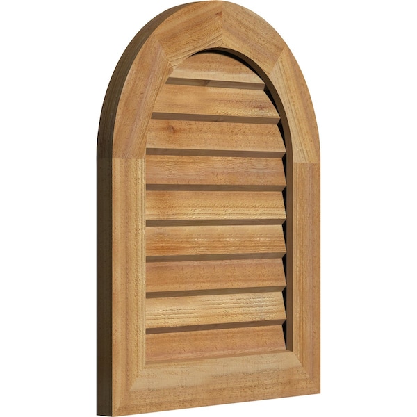 Ekena Millwork Round Top Gable Vnt Non-Functional Western Red Cedar Gable Vnt w/Decorative Face Frame, 16"W x 20"H - GVWRT16X2002RDUWR