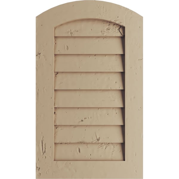 Ekena Millwork Timberthane Knotty Pine Arch Top Faux Wood Non-Functional Gable Vent, Primed Tan, 32"W x 48"H - GVURAR32X48DKPPR