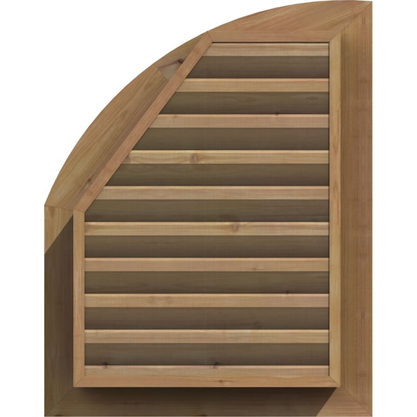 Ekena Millwork Quarter Round Top Right Functional Western Red Cedar Gable Vnt w/Brick Mould Face Frame, 12"W x 36"H - GVWQR12X3600SFUWR