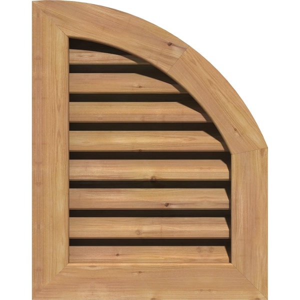 Ekena Millwork Quarter Round Top Right Western Red Cedar Gable Vent w/1" x 4" Flat Trim Frame, 12"W x 26"H - GVWQR12X2601SFUWR
