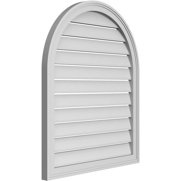 Ekena Millwork Round Top Surface Mount PVC Gable Vent: Functional, w/ 2"W x 1-1/2"P Brickmould Frame, 28"W x 34"H - GVPRT28X3402SF