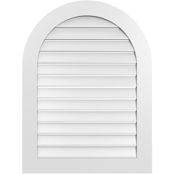 Ekena Millwork Round Top Surface Mount PVC Gable Vent: Functional, w/ 3-1/2"W x 1"P Standard Frame, 30"W x 40"H - GVPRT30X4001SF