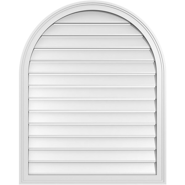 Ekena Millwork Round Top Surface Mount PVC Gable Vent: Functional, w/ 2"W x 1-1/2"P Brickmould Frame, 32"W x 40"H - GVPRT32X4002SF