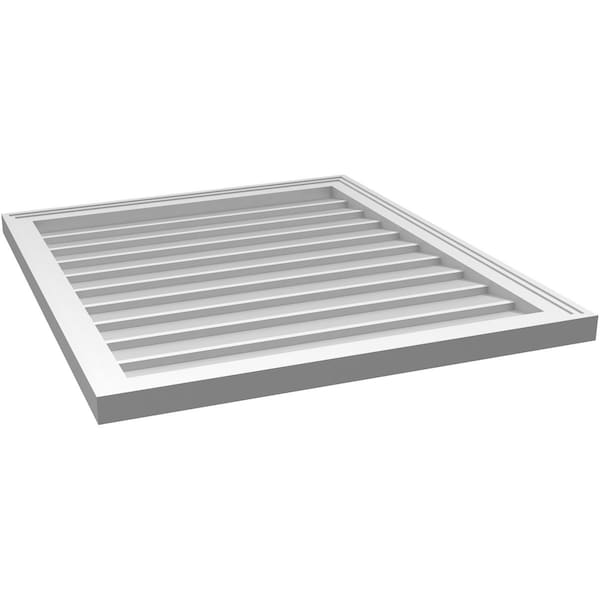 Ekena Millwork Vertical Surface Mount PVC Gable Vnt: Non-Functional, w/2"W x 1-1/2"H, Brickmould Frame, 28"W x 32"H - GVPVE28X3202SN