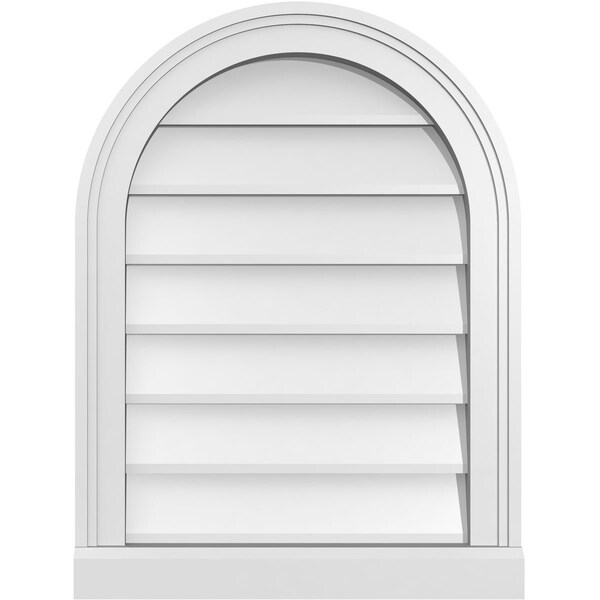 Ekena Millwork Round Top Surface Mount PVC Gable Vent w/ 2"W x 2"P Brickmould Sill Frame, 18"W x 24"H - GVPRT18X2403SN