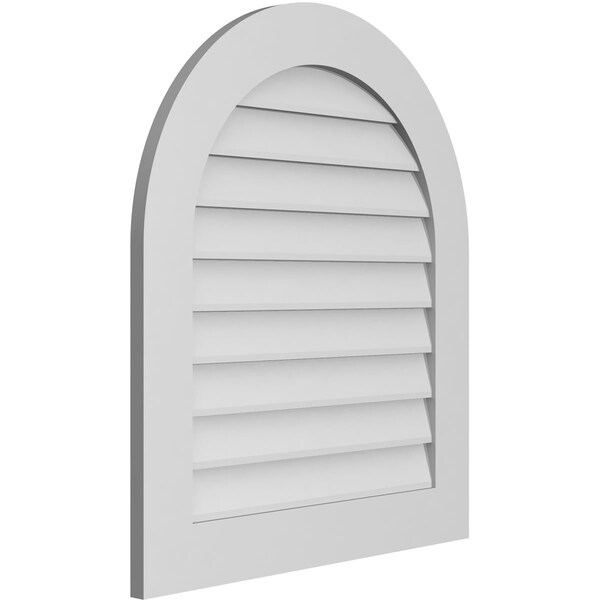 Ekena Millwork Round Top Surface Mount PVC Gable Vent: Non-Functional, w/ 3-1/2"W x 1"P Standard Frame, 28"W x 32"H - GVPRT28X3201SN