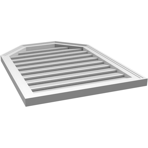 Ekena Millwork Octagonal Top Surface Mount PVC Gable Vent w/ 2"W x 1-1/2"P Brickmould Frame, 24"W x 32"H - GVPOT24X3202SF