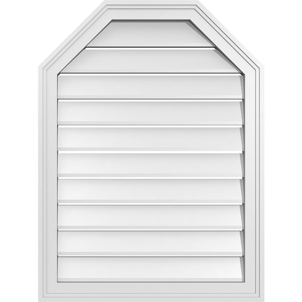 Ekena Millwork Octagonal Top Surface Mount PVC Gable Vent w/ 2"W x 1-1/2"P Brickmould Frame, 24"W x 32"H - GVPOT24X3202SF
