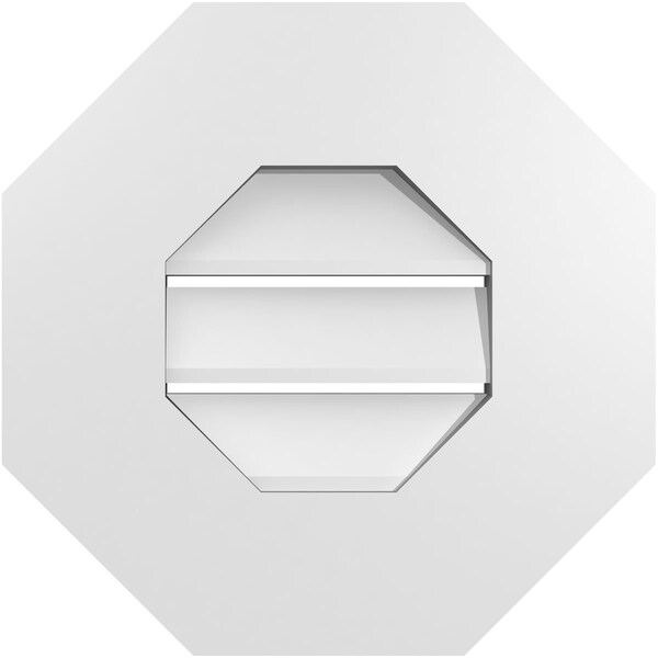 Ekena Millwork Octagonal Surface Mount PVC Gable Vent: Functional, w/ 3-1/2"W x 1"P Standard Frame, 14"W x 14"H - GVPOC14X1401SF
