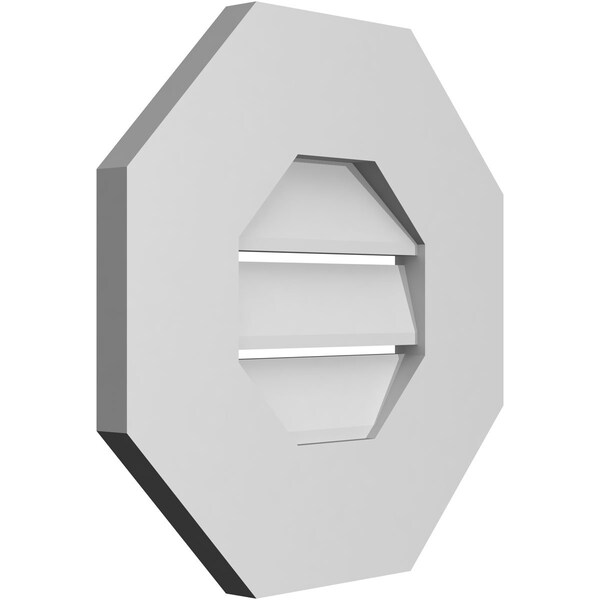Ekena Millwork Octagonal Surface Mount PVC Gable Vent: Functional, w/ 3-1/2"W x 1"P Standard Frame, 14"W x 14"H - GVPOC14X1401SF