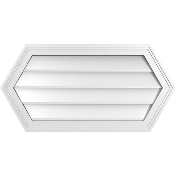 Ekena Millwork Half Round Surface Mount PVC Gable Vent w/ 2"W x 1-1/2"P Brickmould Frame, 32"W x 16"H - GVPHR32X1602SN