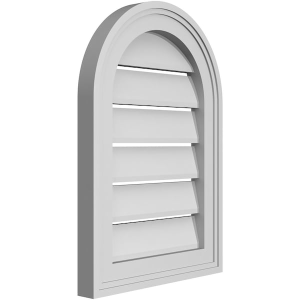 Ekena Millwork Round Top Surface Mount PVC Gable Vent: Functional, w/ 2"W x 1-1/2"P Brickmould Frame, 14"W x 20"H - GVPRT14X2002SF