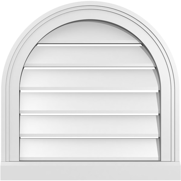 Ekena Millwork Round Top Surface Mount PVC Gable Vent: Functional, w/ 2"W x 2"P Brickmould Sill Frame, 20"W x 20"H - GVPRT20X2003SF