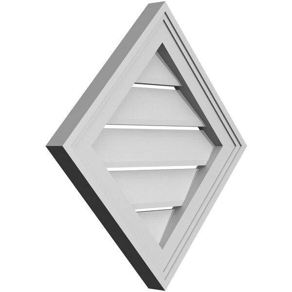 Ekena Millwork Diamond Surface Mount PVC Gable Vent: Non-Functional, w/ 2"W x 1-1/2"P Brickmould Frame, 18"W x 18"H - GVPDI18X1802SN